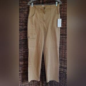 NWT Joie Straight Leg High Rise Tencel Cargo Pants 6 Tan Safari Travel Stretchy